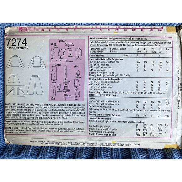 Simplicity 7274 pattern toddler jacket skirt pant suspenders 1970s size 3 - Picture 3 of 5